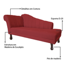 Ver imagem 7 de Recamier Divã para Sala Cecilia Pés Retro Tabaco 1.60cm Veludo Vermelho - Incasa Decor