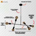 Ver imagem 3 de Lustre Pendente com 6 Braços (hastes) - Ideal para Mesa de Jantar Retangular Cor Preto