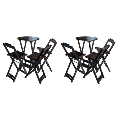 Kit 2 Jogos de Mesa Bistrô de Madeira Dobrável com 3 Banquetas - Tabaco