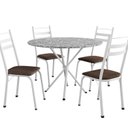 Ver imagem 2 de Conjunto Sala de Jantar Mesa Redonda 80cm Tampo Granito com 4 Cadeiras Milla Branco/Imbuia/Ocre
