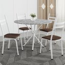 Ver imagem 1 de Conjunto Sala de Jantar Mesa Redonda 80cm Tampo Granito com 4 Cadeiras Milla Branco/Imbuia/Ocre