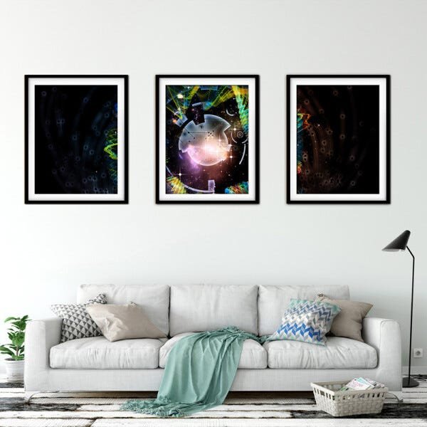 Quadro mdf preto 30x66 universo colorido mod 192 - 2