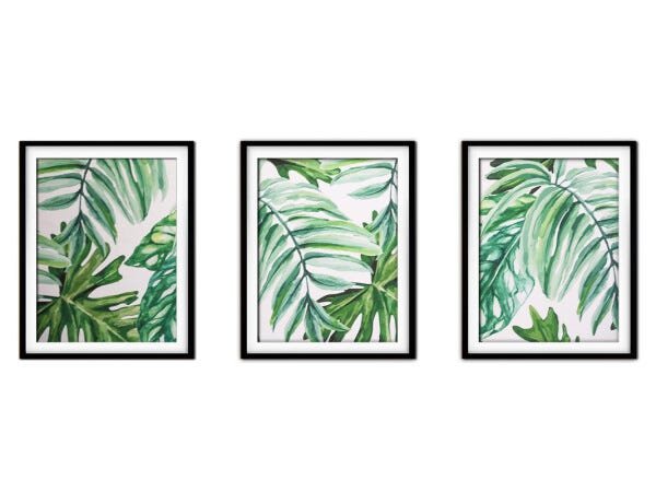 Quadro decor délicat preto 45x96 folhas tropicais mod 101 - 1