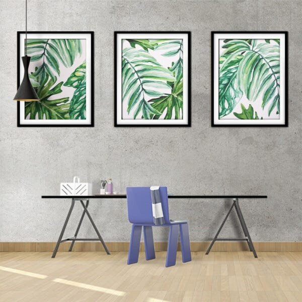 Quadro decor délicat preto 45x96 folhas tropicais mod 101 - 2