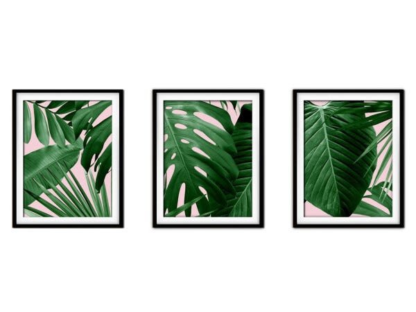 Quadro decor délicat preto 45x96 folhas tropicais mod 99 - 1