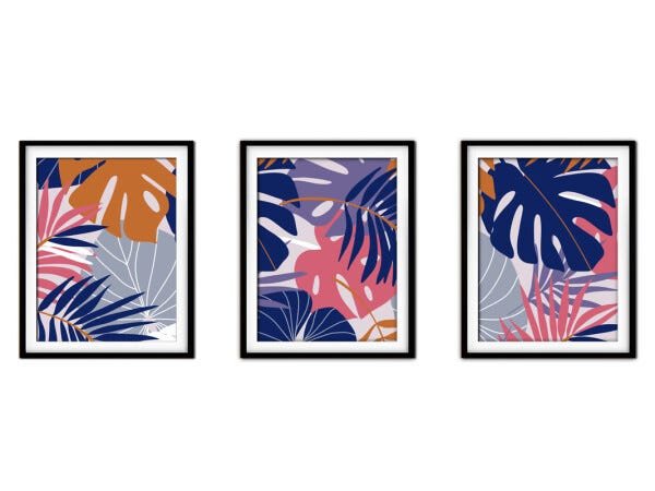 Quadro decor délicat preto 45x96 folhas tropicais mod 79 - 1