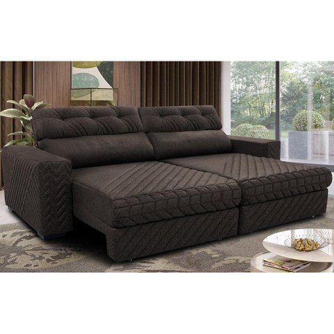 Sofá Retrátil e Reclinável 3,15m Molas Ensacadas Cama inBox Style Thermo Gel Linho Marrom