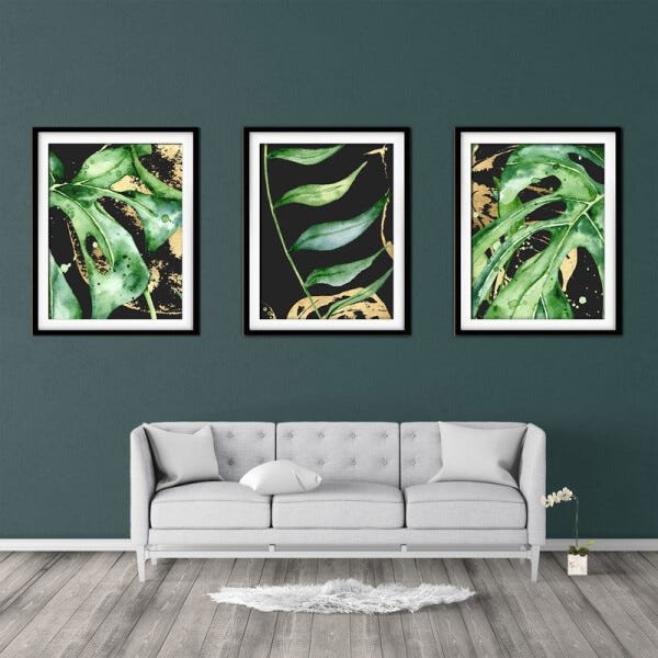 Quadro decor délicat preto 45x96 folhas tropicais mod 50 - 2