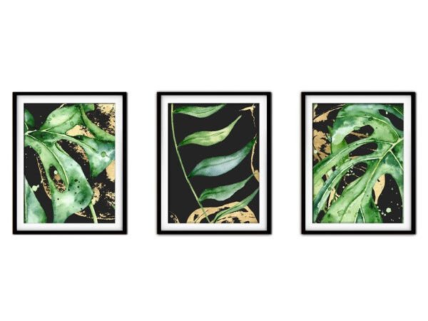 Quadro decor délicat preto 45x96 folhas tropicais mod 50 - 1