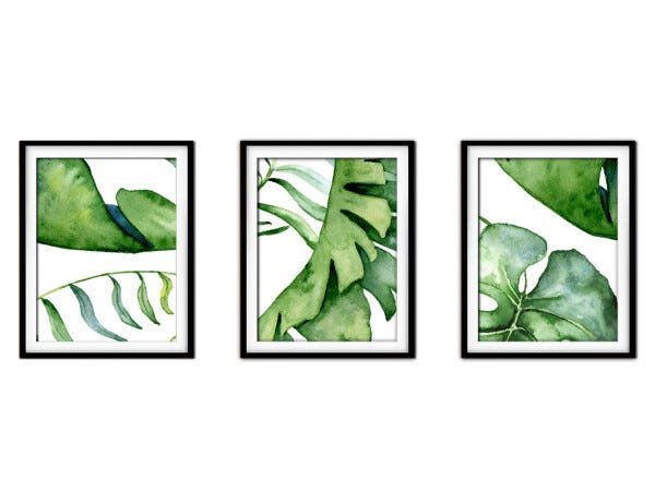 Quadro decor délicat preto 45x96 folhas tropicais mod 44 - 1
