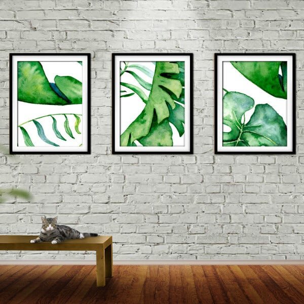 Quadro decor délicat preto 45x96 folhas tropicais mod 44 - 2