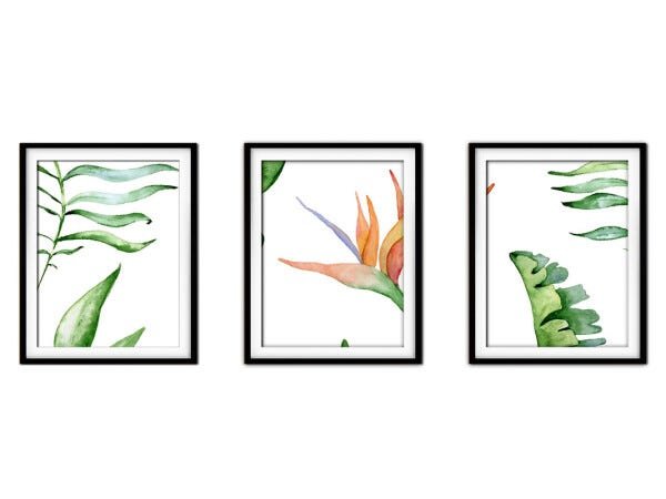 Quadro decor délicat preto 45x96 folhas tropicais mod 41 - 1