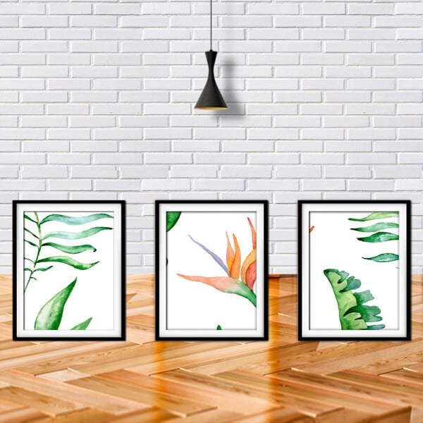 Quadro decor délicat preto 45x96 folhas tropicais mod 41 - 2
