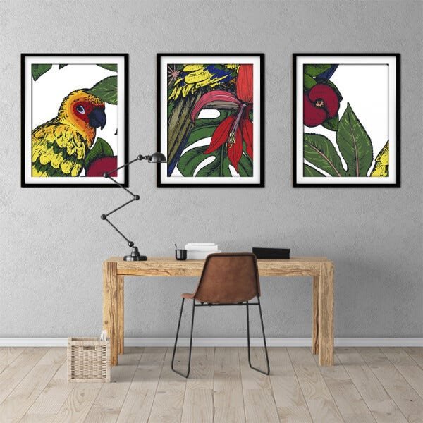 Quadro decor délicat preto 45x96 folhas tropicais mod 28 - 2