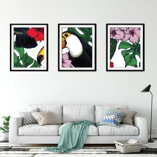 Quadro decor délicat preto 45x96 folhas tropicais mod 26 - 2