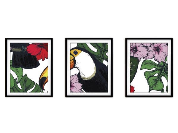 Quadro decor délicat preto 45x96 folhas tropicais mod 26 - 1