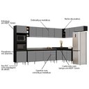Ver imagem 4 de Armário de Cozinha Modulada de Canto 9 Peças CP06 Balcão com Pia Inox Preto/Cinza - Lumil Lumil Móve