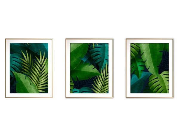 Quadro mdf délicat dourado 68x126 folhas tropicais mod 115 - 1