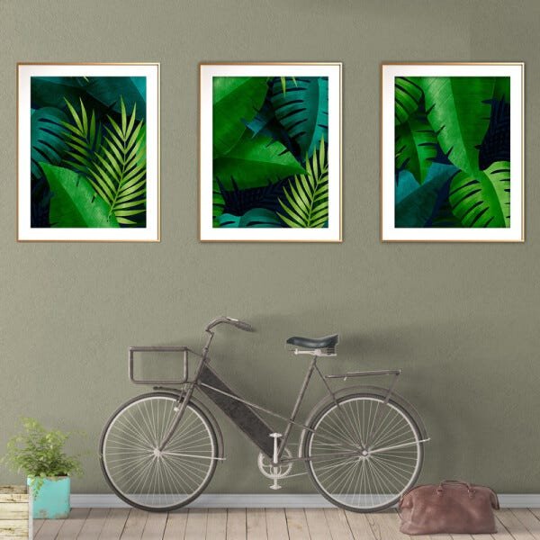 Quadro mdf délicat dourado 68x126 folhas tropicais mod 115 - 2