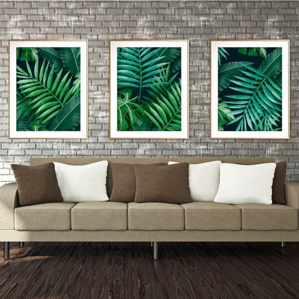 Quadro mdf délicat dourado 68x126 folhas tropicais mod 103 - 2