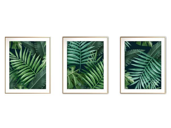 Quadro mdf délicat dourado 68x126 folhas tropicais mod 103 - 1