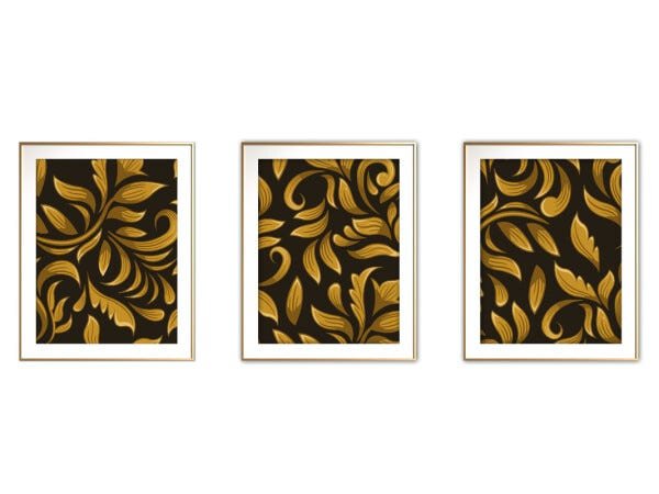 Quadro mdf délicat dourado 68x126 folhas tropicais mod 101 - 1