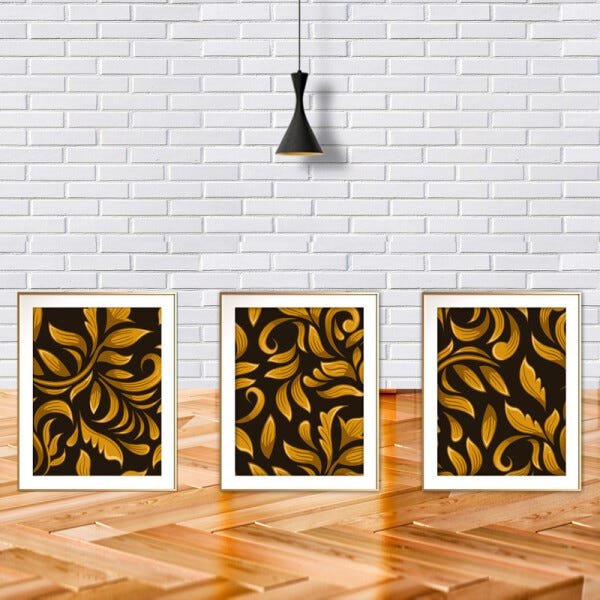 Quadro mdf délicat dourado 68x126 folhas tropicais mod 101 - 2