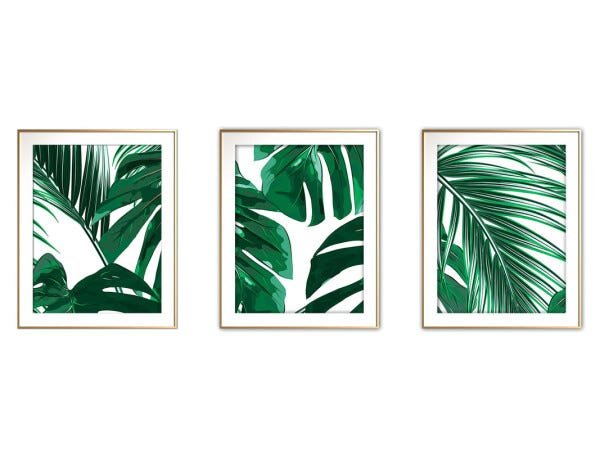 Quadro mdf délicat dourado 68x126 folhas tropicais mod 95 - 1