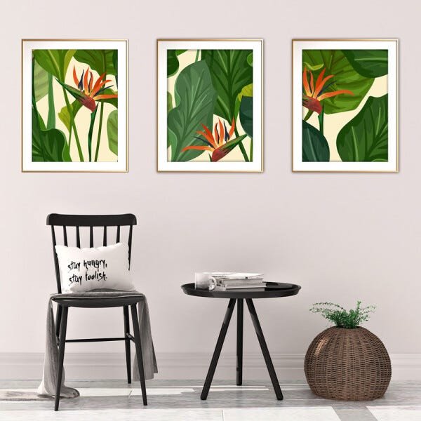Quadro mdf délicat dourado 68x126 folhas tropicais mod 92 - 2