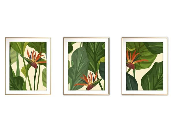 Quadro mdf délicat dourado 68x126 folhas tropicais mod 92 - 1