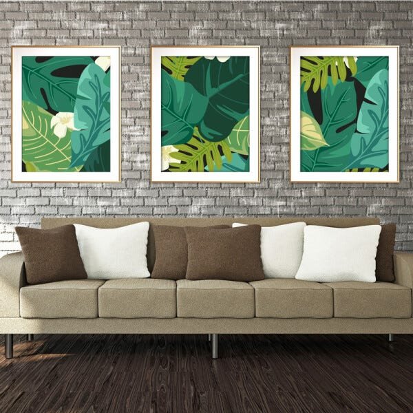 Quadro mdf délicat dourado 68x126 folhas tropicais mod 81 - 2