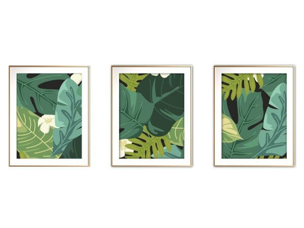 Quadro mdf délicat dourado 68x126 folhas tropicais mod 81 - 1