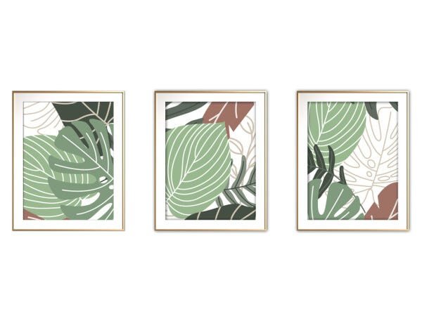 Quadro mdf délicat dourado 68x126 folhas tropicais mod 80 - 1
