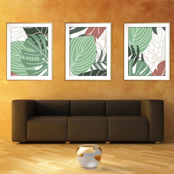 Quadro mdf délicat dourado 68x126 folhas tropicais mod 80 - 2