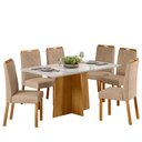 Ver imagem 1 de Conjunto Sala de Jantar Mesa Anitta 160x90 6 Cadeiras Anitta Ype/off/linho Areia