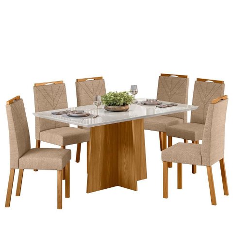 Conjunto Sala de Jantar Mesa Anitta 160x90 6 Cadeiras Anitta Ype/off/linho Areia