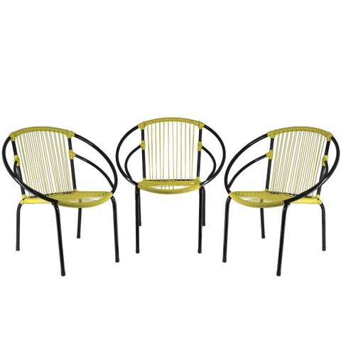 Conjunto de 3 Cadeiras Eclipse Amarelo de Área Fibra Sintética para área Gourmet entre outros, cadei