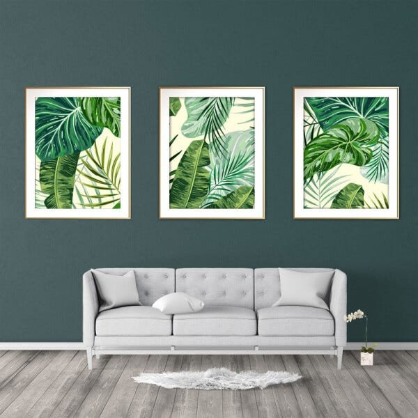 Quadro mdf délicat dourado 68x126 folhas tropicais mod 67 - 2