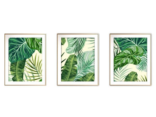 Quadro mdf délicat dourado 68x126 folhas tropicais mod 67 - 1