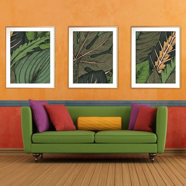 Quadro mdf délicat dourado 68x126 folhas tropicais mod 62 - 2