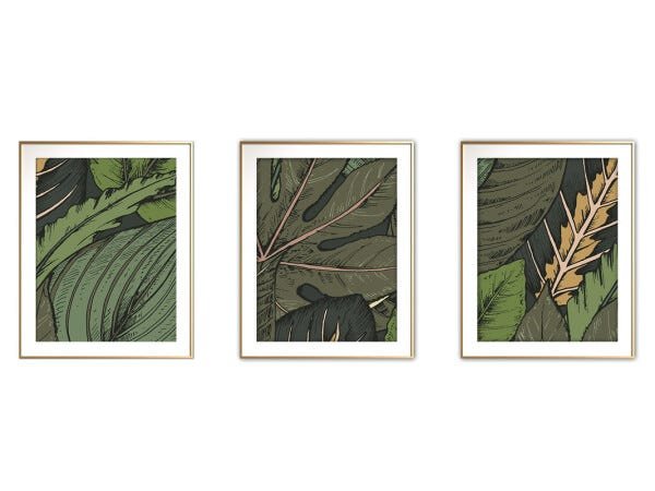 Quadro mdf délicat dourado 68x126 folhas tropicais mod 62 - 1