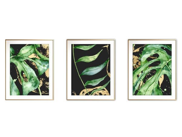 Quadro mdf délicat dourado 68x126 folhas tropicais mod 45 - 1