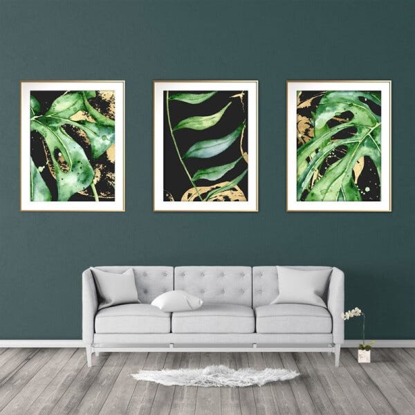 Quadro mdf délicat dourado 68x126 folhas tropicais mod 45 - 2