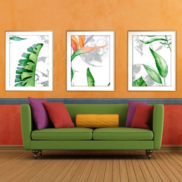Quadro mdf délicat dourado 68x126 folhas tropicais mod 44 - 2