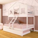 Ver imagem 1 de Treliche Casal/ Solteiro Casinha Dos Sonhos Madeira Maciça Branco/ Rosa Megamobilia
