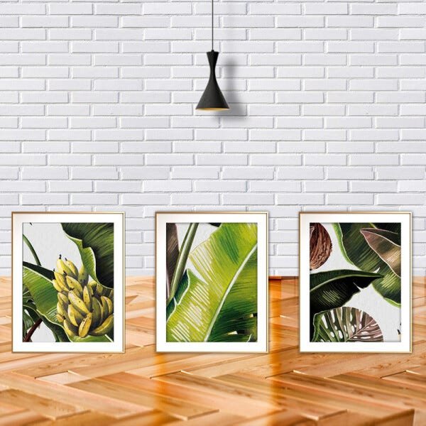 Quadro mdf délicat dourado 45x96 folhas tropicais mod 132 - 2