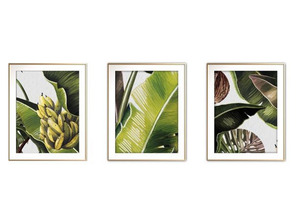 Quadro mdf délicat dourado 45x96 folhas tropicais mod 132 - 1