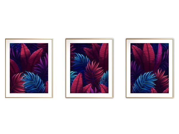 Quadro mdf délicat dourado 45x96 folhas tropicais mod 124 - 1