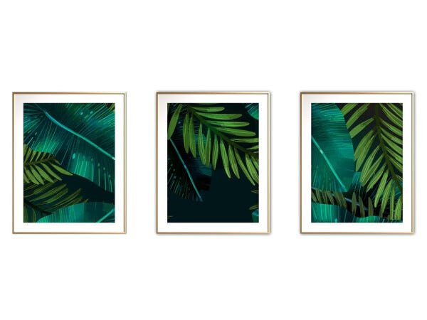 Quadro mdf délicat dourado 45x96 folhas tropicais mod 120 - 1