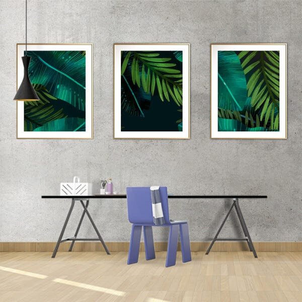 Quadro mdf délicat dourado 45x96 folhas tropicais mod 120 - 2